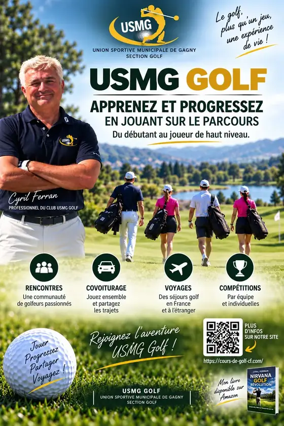 Affiche Cyril Ferran, professionnel de golf PGA : apprenez et progressez en jouant sur le parcours, du débutant au joueur de haut niveau